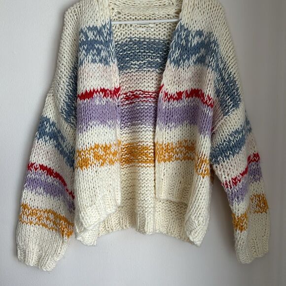 Anthropologie Grazia Chunky Striped Cardigan Sweater Size XS/S Colorful Knit EUC - Picture 7 of 13